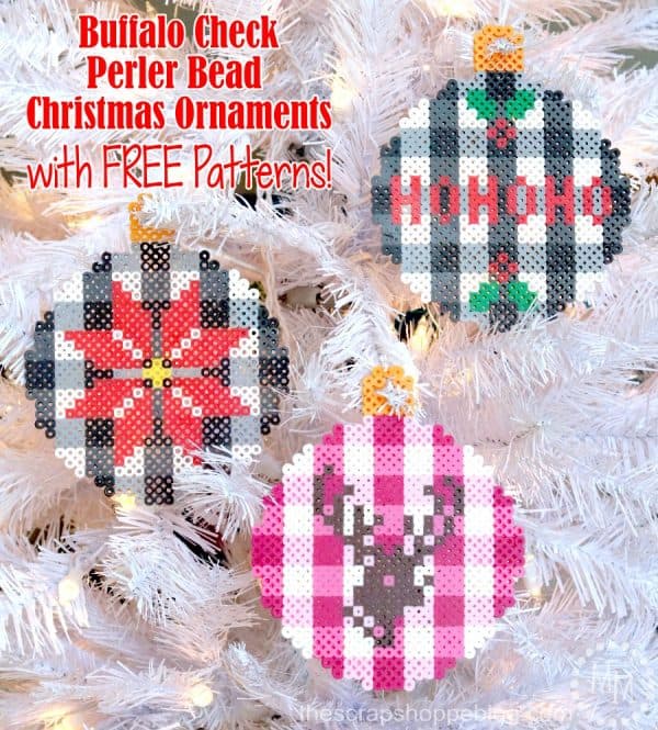 Trendy Buffalo Check Perler Bead Christmas Ornaments with FREE Patterns!