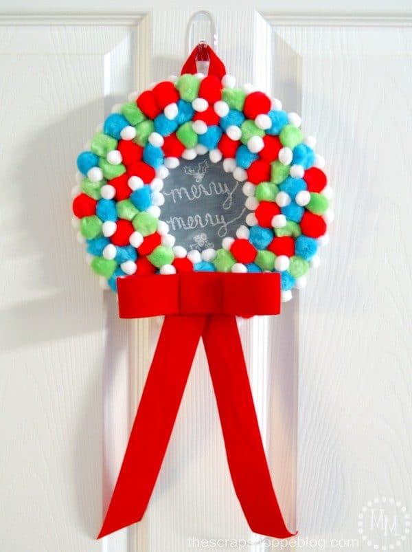 christmas ideas for kids - kids pom pom wreath