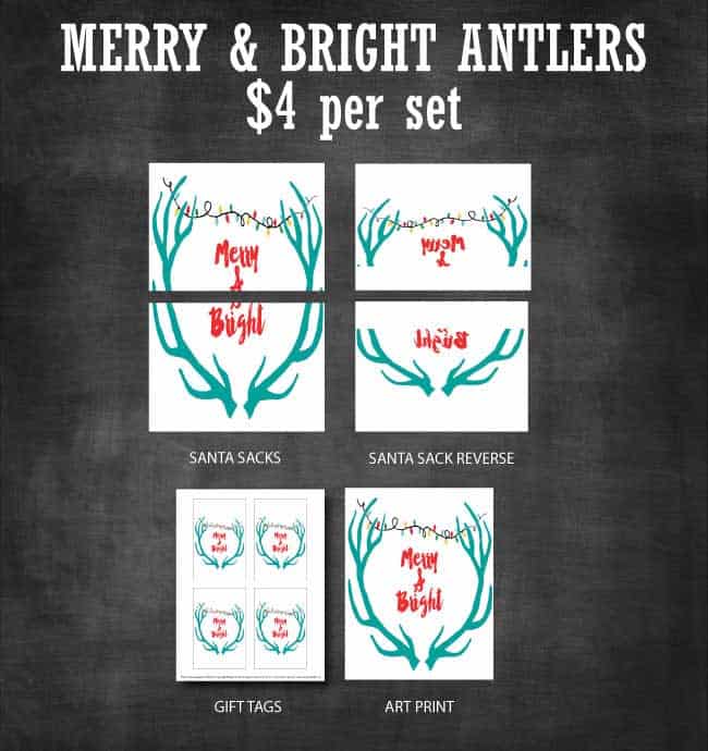 Merry & Bright Antlers Printable Set available to purchase at www.designdazzle.com