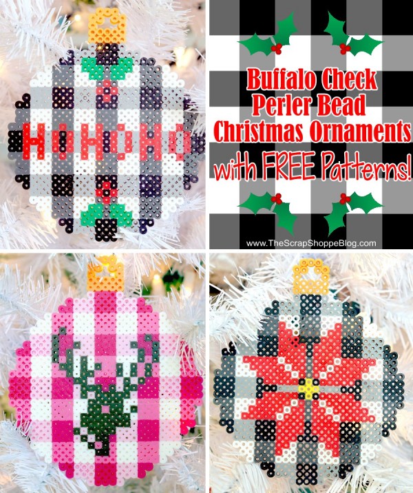 Trendy Buffalo Check Perler Bead Christmas Ornaments with FREE Patterns!