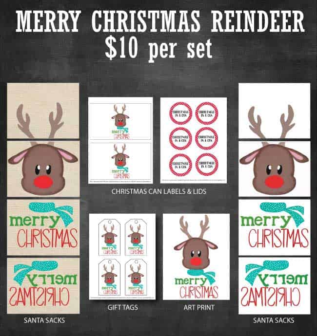 Merry Christmas Reindeer Printable Set available at www.designdazzle.com