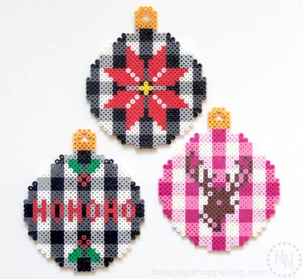 Trendy Buffalo Check Perler Bead Christmas Ornaments with FREE Patterns!