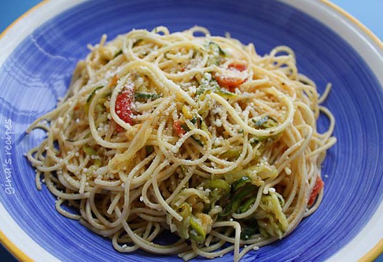 Angel Hair with Zucchini and Tomatoes for a healthy dinner.