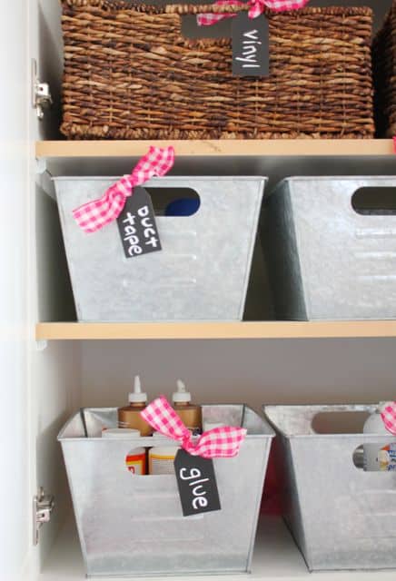 Organization challenge - use baskets and bins along with chalkboard tags to get organized!