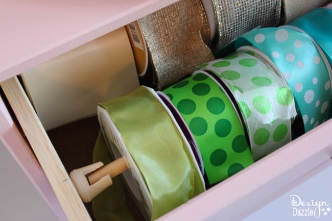 Use a Rast dresser to create a simple hack: RIBBON ORGANIZER!! Super easy and super cute. It's even on caster wheels so I can roll it under my craft table! Design Dazzle