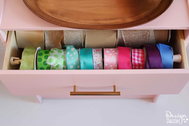 Use a Rast dresser to create a simple hack: RIBBON ORGANIZER!! Super easy and super cute. It's even on caster wheels so I can roll it under my craft table! Design Dazzle