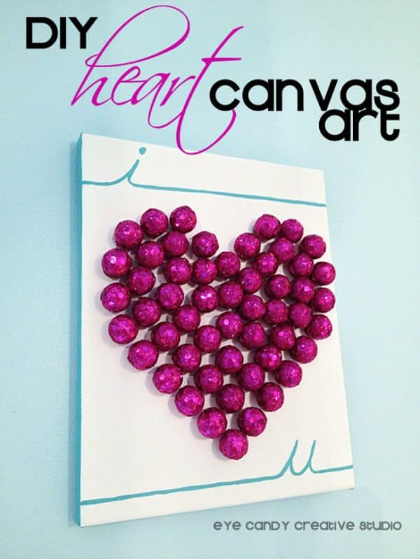 Glam Heart Canvas Art that adds the perfect amount of bling to you Valentine's Day Decor.