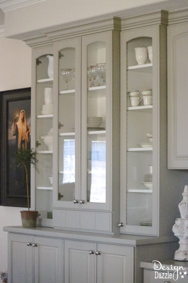 Sharing before and after photos of my built-in China Cabinet. I love how it turned out. I get lots of compliments on this furniture! Design Dazzle