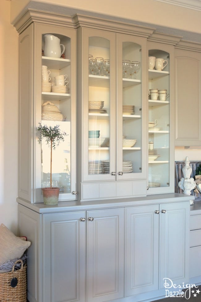 Sharing before and after photos of my built-in China Cabinet. I love how it turned out. I get lots of compliments on this furniture! Design Dazzle