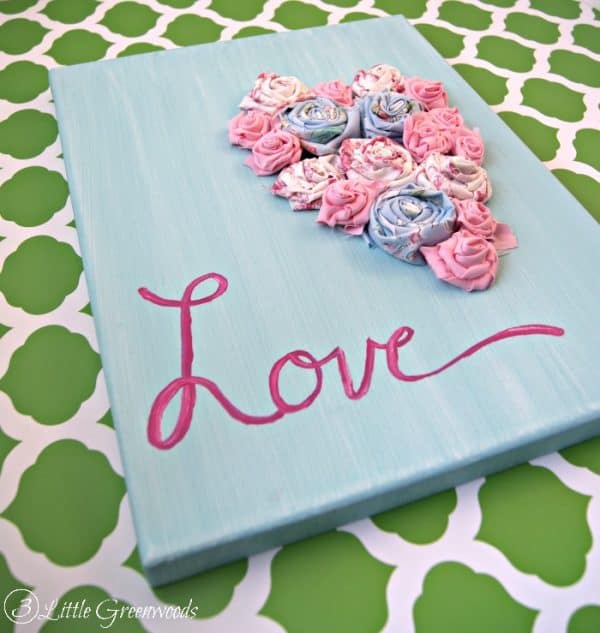 Darling DIY Rolled Fabric Flowers Art for Valentine's Day Decor!