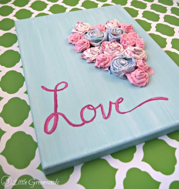 Darling DIY Rolled Fabric Flowers Art for Valentine's Day Decor!