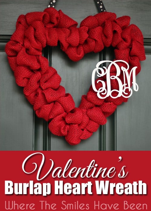 Valentine's Burlap Heart Wreath that is perfect for your front door this Valentine's Day!