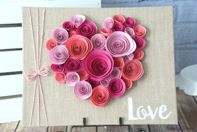 Spiral Paper Flower Heart for Valentines Decor. DIY Valentine's craft that is whimsical and romantic. 