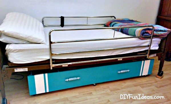 Underbed Storage with a bookshelf laid flat! Great DIY storage idea!