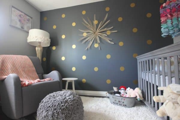 Polka Dot Bedrooms for Kids: Navy Background for Polka Dots in a Kids Bedroom! Love this subtle change with the dark background. 