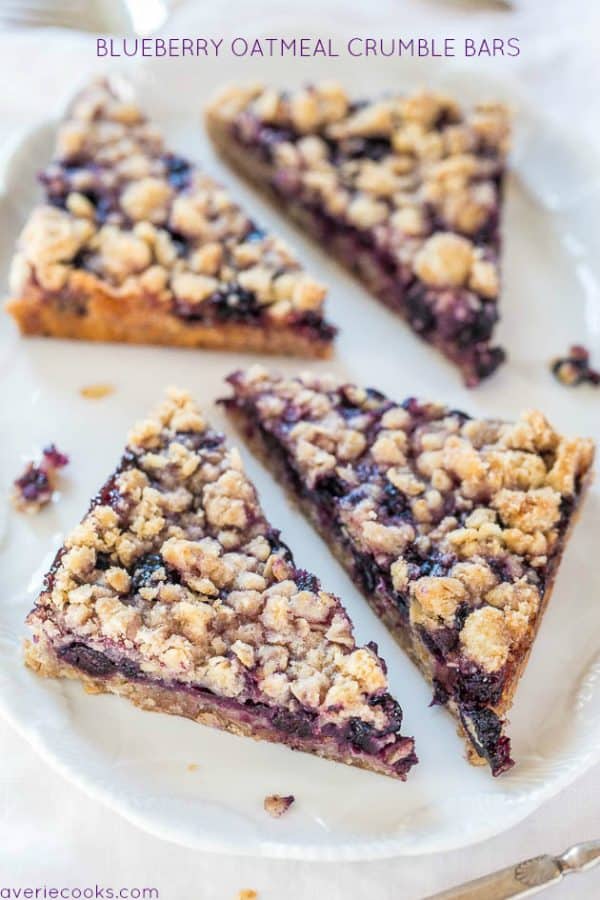 Blueberry Oatmeal Crumble Bars. Morning or night, this is the perfect healthy dessert recipe.