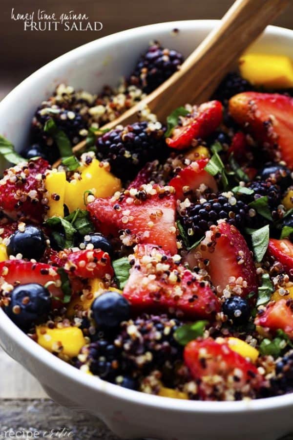 Honey Lime Quinoa Fruit Salad. Delicious and healthy dessert recipe.