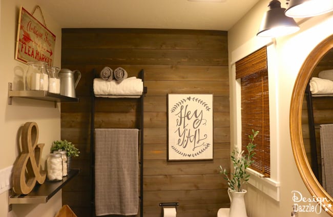  Farmhouse bathroom IKEA style! There is just something about a farmhouse that is homey and inviting. Majority of the decorations used is from IKEA | Design Dazzle