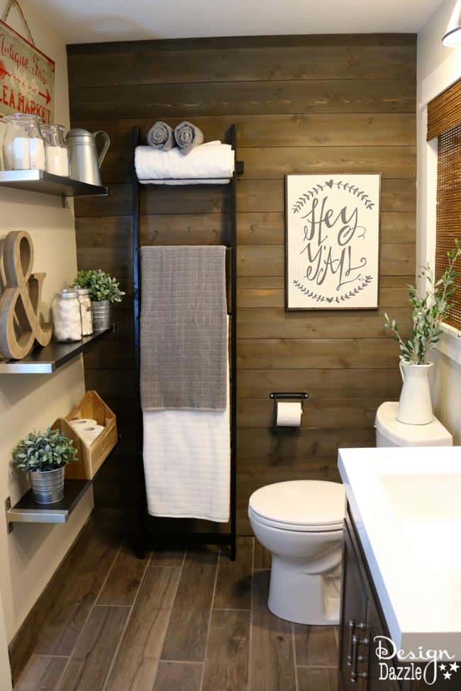  Farmhouse bathroom IKEA style! There is just something about a farmhouse that is homey and inviting. Majority of the decorations used is from IKEA | Design Dazzle