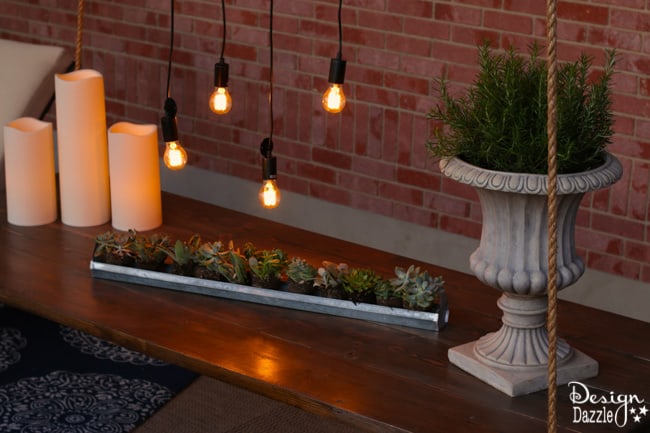 I created this hanging table along with the wood beam chandelier for the Home Depot Patio Challenge. How-to on the blog | Design Dazzle