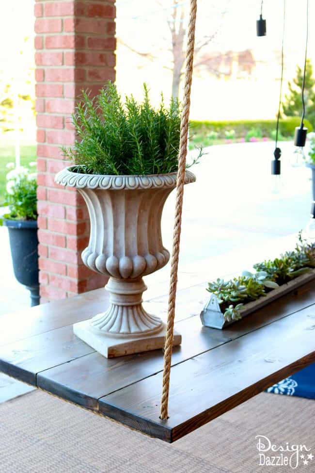 I created this hanging table along with the wood beam chandelier for the Home Depot Patio Challenge. How-to on the blog | Design Dazzle