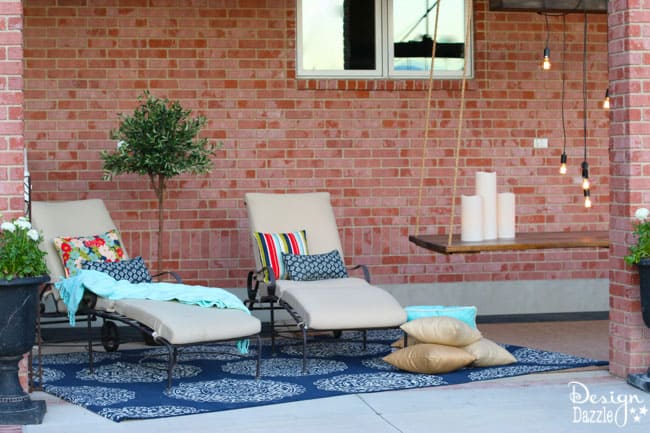 I created this hanging table along with the wood beam chandelier for the Home Depot Patio Challenge. How-to on the blog | Design Dazzle