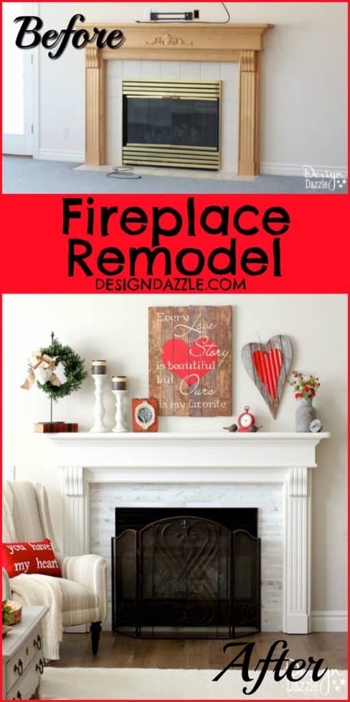 Before and After of my Fireplace Remodel! Find out how to get this gorgeous look in your home!! Love me some DIY updating!