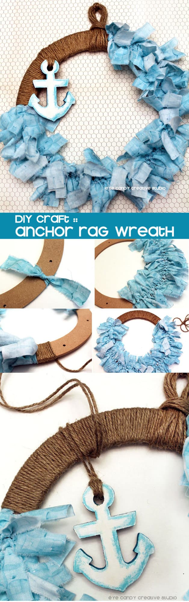 Gorgeous DIY Anchor Rag Wreath! Beautiful summer time wreath!