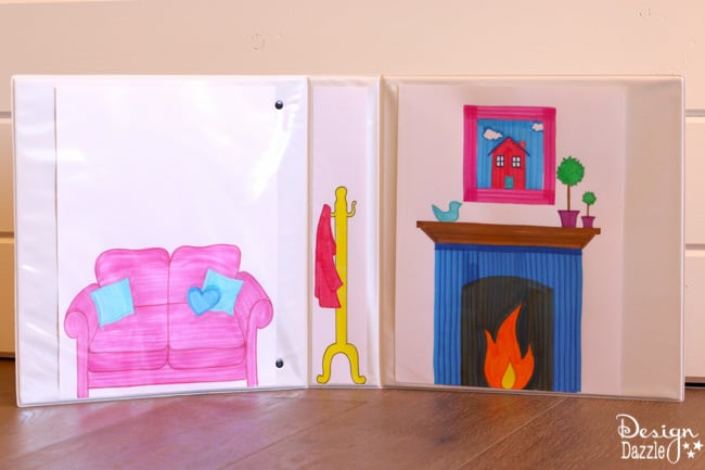 Free Printables for 3 Ring Binder Dollhouse. Easy activity for kids to create their own dollhouse using our printables. Great project for traveling. | Design Dazzle