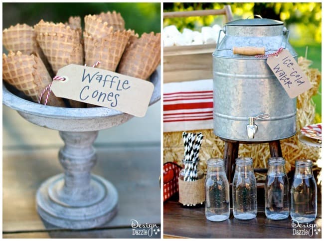 Ideas for hosting an outdoor movie night! Step by step tutorial on how to set a darling farm theme refreshment table | Design Dazzle