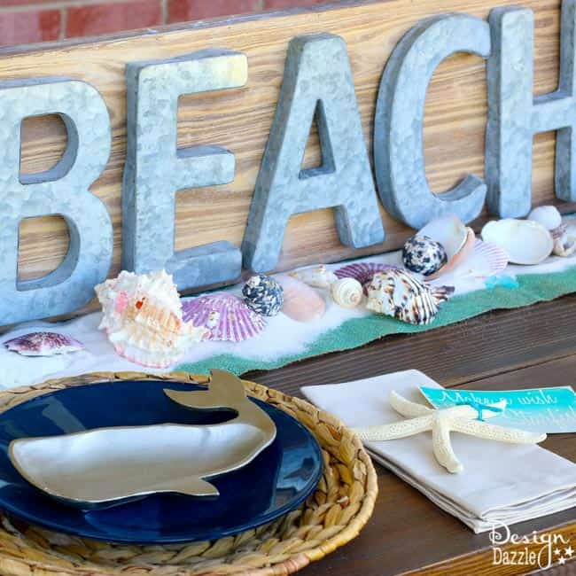 Beach Tablescape Summer Celebration. How to set a beach tablescape! Make a wish upon a starfish free printable! Design Dazzle