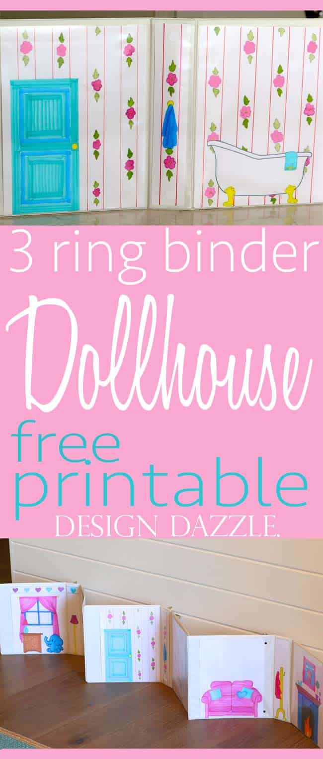 Free Printables for 3 Ring Binder Dollhouse. Easy activity for kids to create their own dollhouse using our printables. Great project for traveling. | Design Dazzle