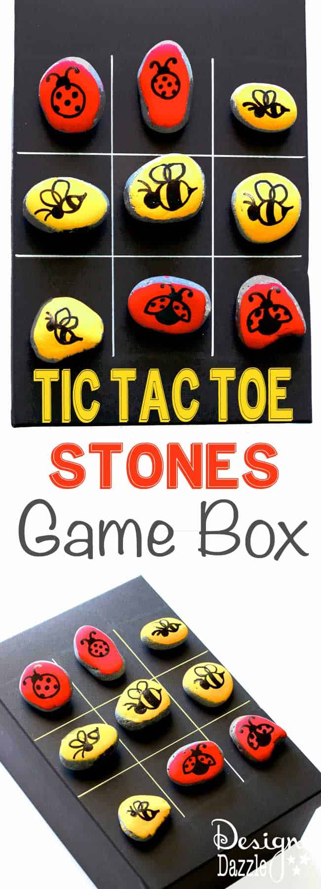 Tic Tac Toe Stones Game Box will keep the kids entertained! Paint your own stones and create your very own Tic Tac Toe game. | Design Dazzle