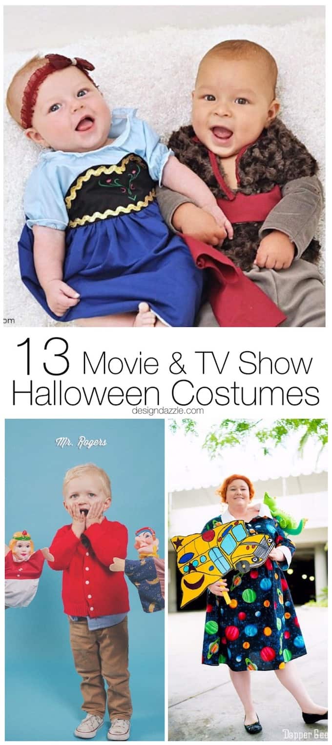 This post shows 13 of my favorite movie and TV show themed Halloween Costumes that you can quickly and easily make yourself! |  DIY halloween costumes | homemade halloween costumes | halloween costume ideas | movie themed halloween costumes || Design Dazzle