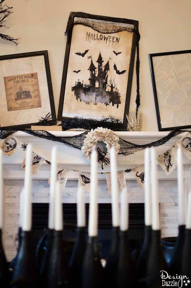 How to create a gorgeous Halloween mantel in under 5 minutes! | easy halloween mantel | halloween mantel decor | mantel decor for halloween | quick halloween decor | halloween home decor ideas || Design Dazzle