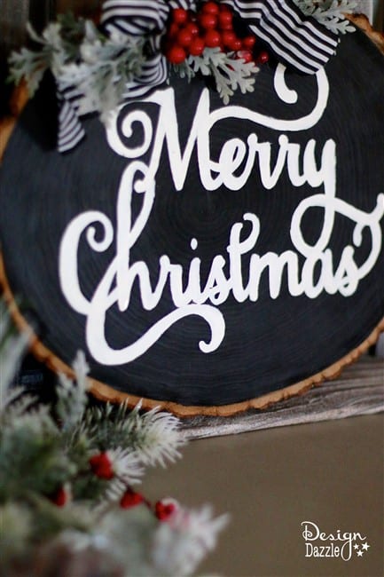 With the holiday season upon us, learn how I created these fun, versatile, and gorgeous wood slice signs! | diy Christmas decor | Christmas signs | diy Christmas signs | decorating for Christmas || Design Dazzle #diychristmas #christmasdecor 