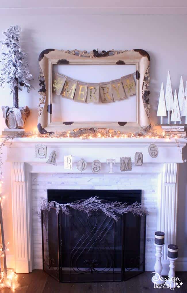 Gold Foil "Merry" banner | Christmas home decor | Christmas diy | diy Christmas decor | Christmas mantel decor || Design Dazzle #christmasdecor