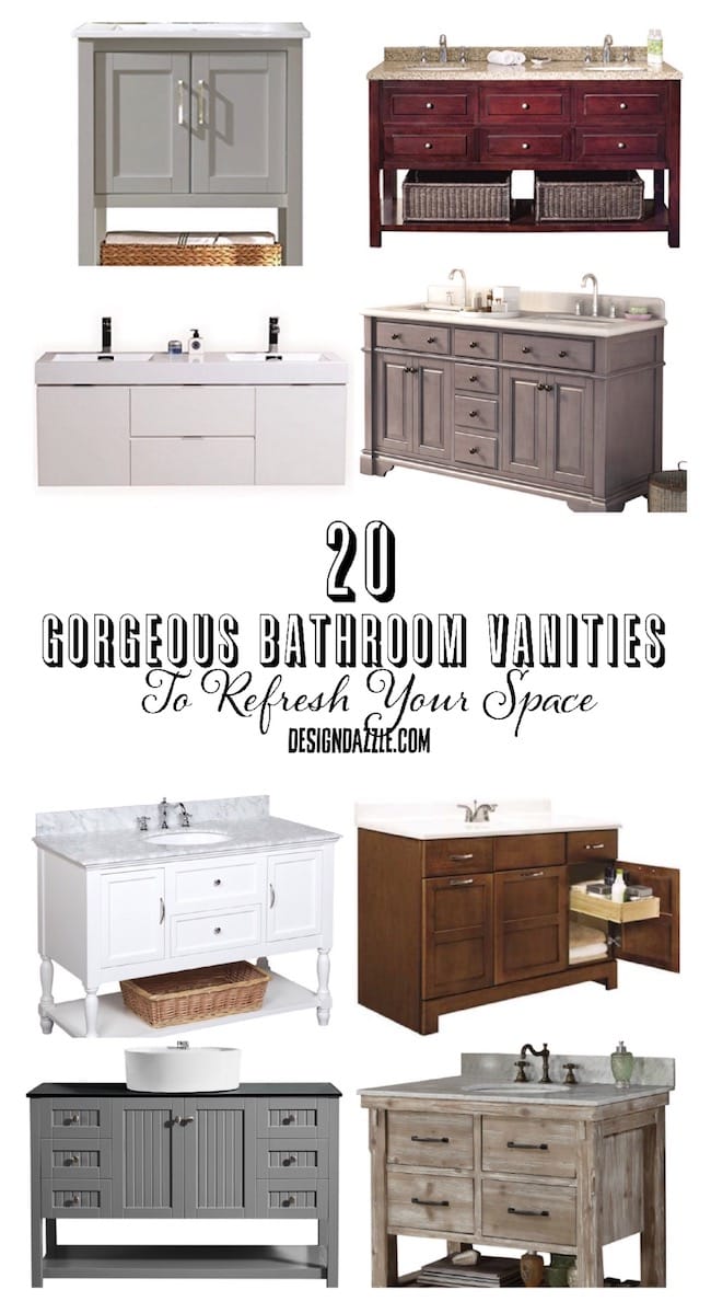 This post includes 20 trendy, stylish, and fun bathroom vanities of many different sizes and designs to fit any bathroom and decor style! | Design Dazzle