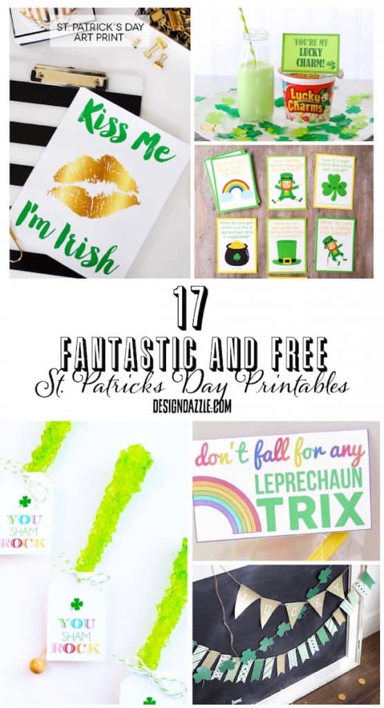 Whether you need cute St. Patty's Day decor, food or craft to go with a classroom or neighbor treat, these completely FREE printables are the ones for St. Patrick's Day! | Design Dazzle