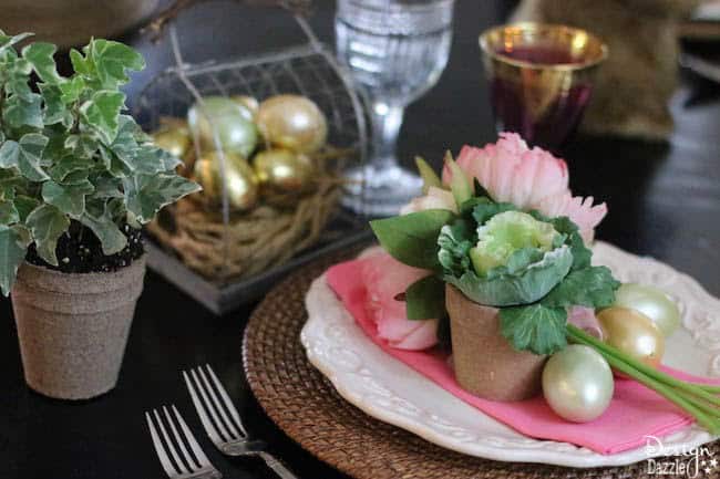 See how I decorated a very gorgeous, yet simple Spring Easter Tablescape. It's perfect for an Easter dinner or just as beautiful Easter decor! | Design Dazzle