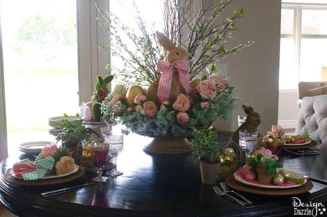 See how I decorated a very gorgeous, yet simple Spring Easter Tablescape. It's perfect for an Easter dinner or just as beautiful Easter decor! | Design Dazzle