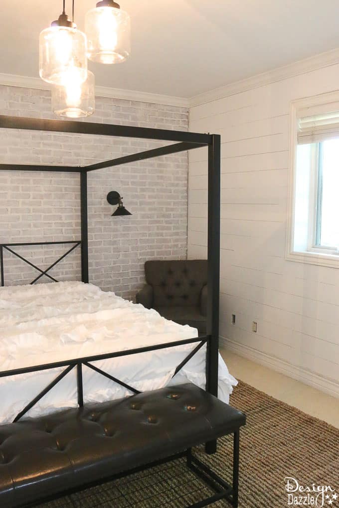 This post shows how to create white planked walls + completely decorate a whole guest bedroom with decor and furniture you can find on Amazon! | Design Dazzle