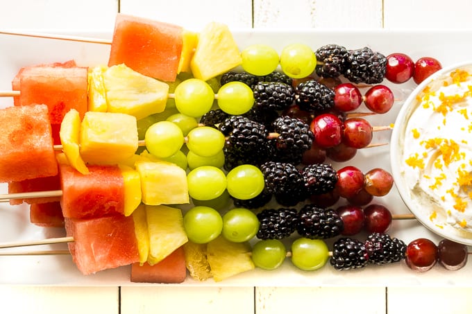 Fruit kabobs are the perfect compliment to your Summer BBQ. Kids and adults alike will love assembling them and eating them, too!