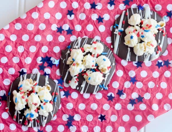 The hardest part of these Patriotic Chocolate Popcorn Puddles is waiting for the chocolate to set! These are a super delicious and simple treat to make!