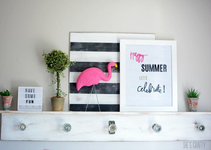 letter board, light box, plants, flamingos, party decoration