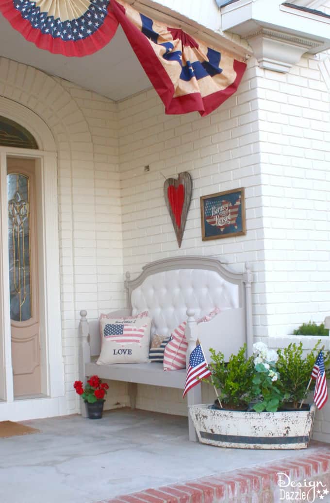 4th of July inspired front porch decor that is sure to make your head turn! Find all of these items in stores easily and have a happy 4th of July! 