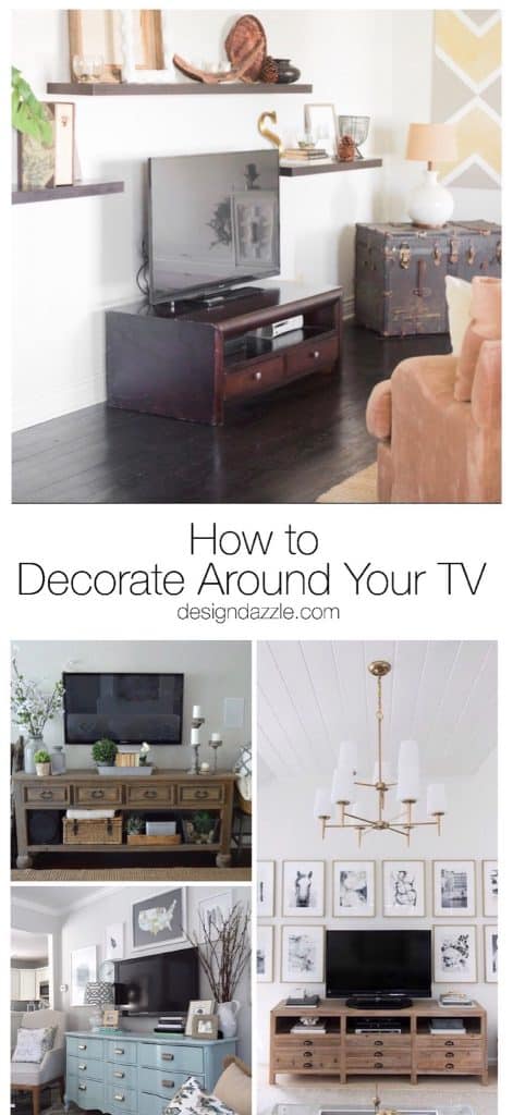 This post will give you some of my favorite tips and tricks on how to decorate around your TV and still make your room look gorgeous! | Design Dazzle