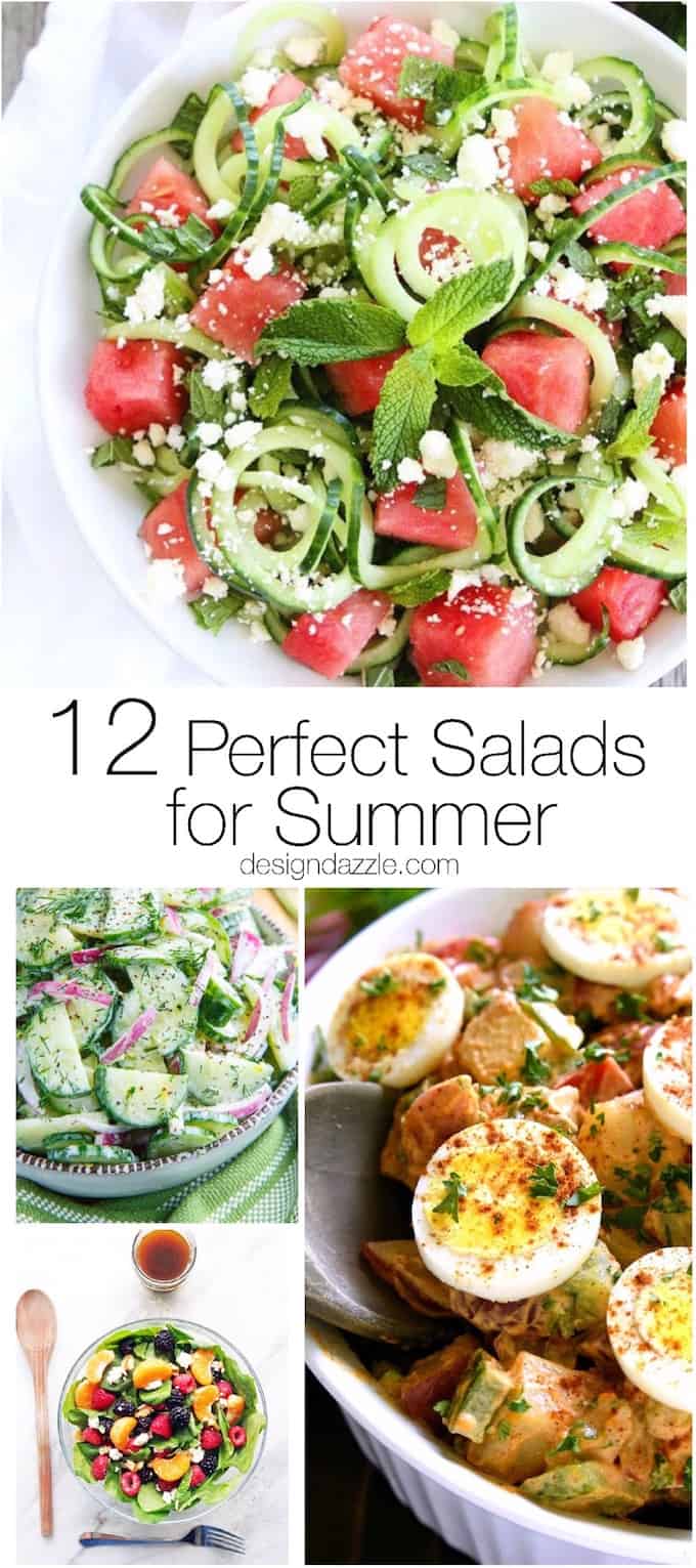 Here are 12 fantastic salads that are perfect for summer! They will leave you full, happy, and not overheated from standing over the stove all day. | Design Dazzle