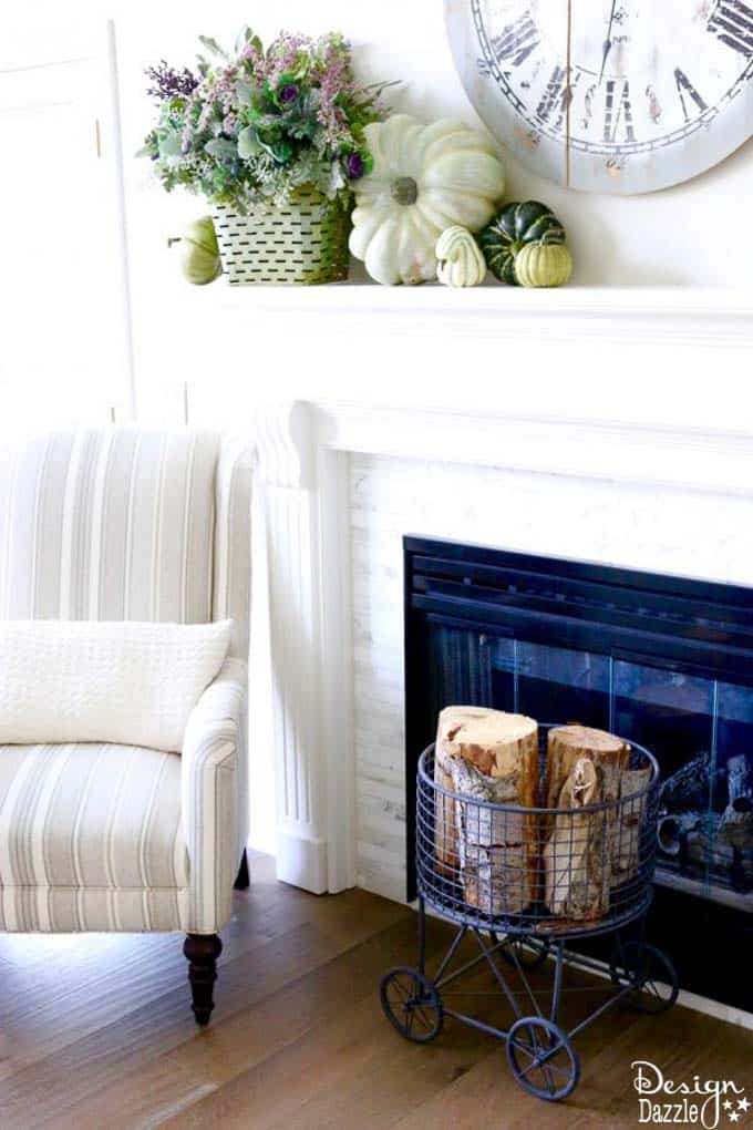 Create a unique fall mantel with incorporating beautiful and fun fall colors like greens, plums, lavender, blues, and sage. | decorating for fall | fall home decor tips | fall home decor ideas | fall decorating tips | fall mantel decor ideas | how to decorate a fall mantel || Design Dazzle