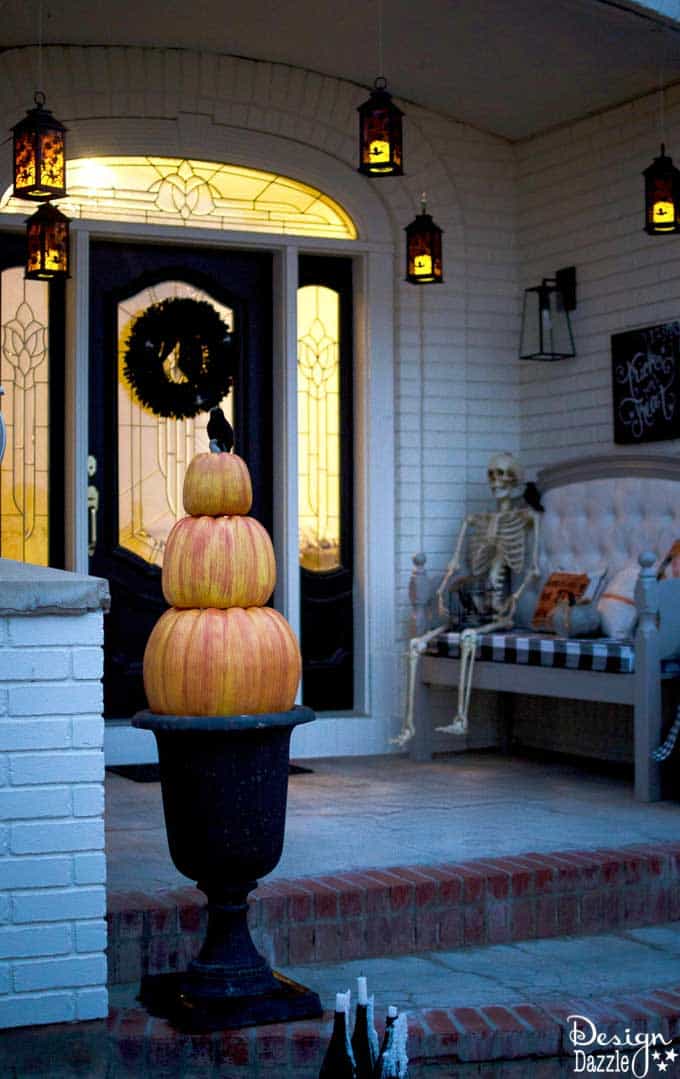 Home Depot's Halloween Style Challenge for my front porch! Fabulous DIY Halloween outdoor decor that includes a fire breathing dragon! #Halloween #halloweendecorations #frontporchideas || Design Dazzle 